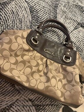 Coach Signature Canvas Satchel in Taupe and Dark Brown
